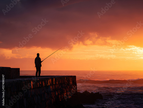 fishing at sunset