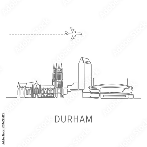 Durham Skyline Lineart with Airplane Travel, and UK.