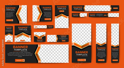 Editable modern business web banners set of standard sizes. Business ad banner cover header background for website design, Social media cover ads banner template.
