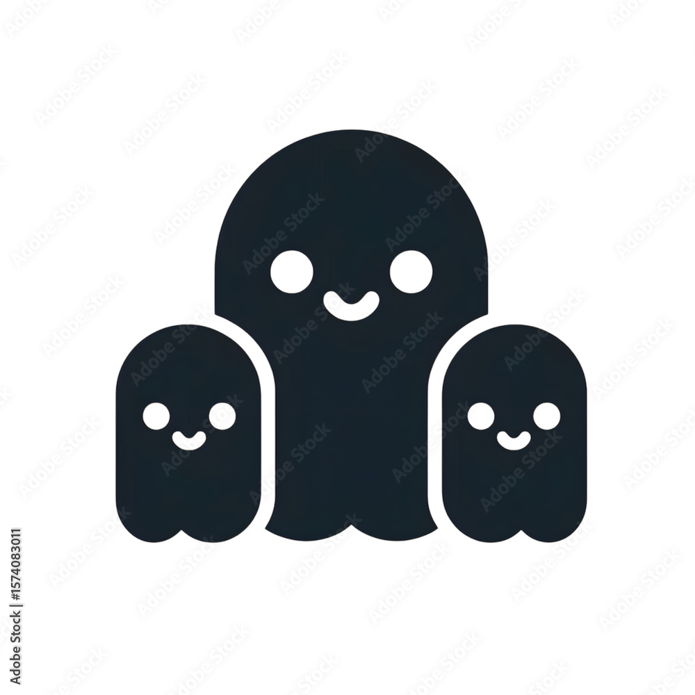 Obraz premium An icon featuring a small group of three classic, friendly ghosts. A larger ghost is in the center, while two smaller ghosts peek out from behind its sides, creating a sense of family or friendship.
