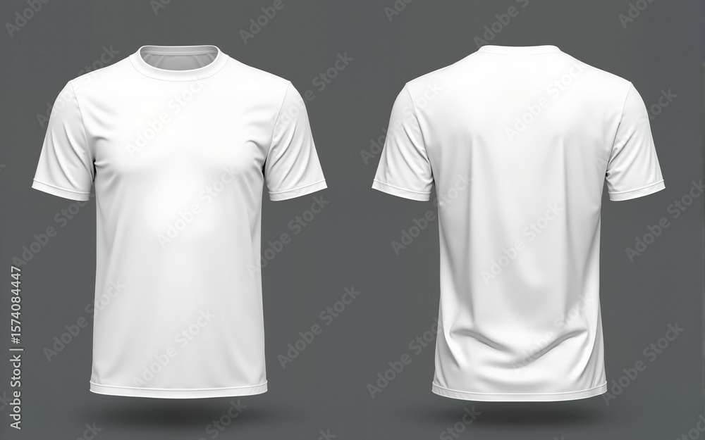 White t-shirt mockup, front and back view on dark grey background. High quality White t-shirt mockup, front and back view on dark grey background. High quality