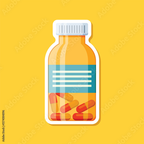 Pill paper sticker icon in flat style. Drug vector illustration on isolated background. Medicine pharmacy sign business concept.