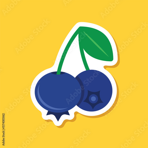 Blueberry fruit paper sticker icon in flat style. Bilberry vector illustration on isolated background. Sweet berry sign business concept.