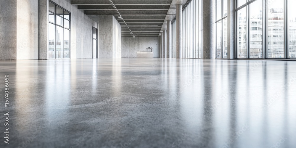 Polished concrete floor in a modern interior space. Polished concrete floor in a modern interior space.