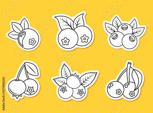 Blueberry fruit paper sticker icon set collection in flat style. Bilberry vector illustration on isolated background. Sweet berry sign business concept.
