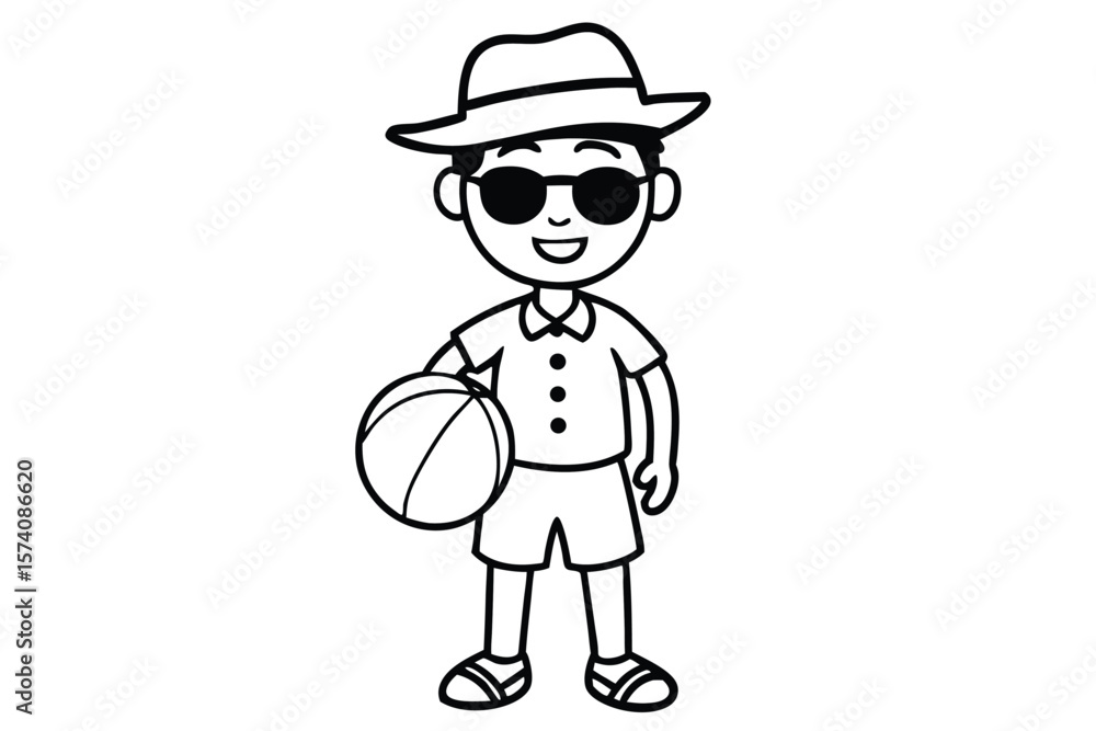 Boy in a Summer Outfit line art vector illustration Boy in a Summer Outfit line art vector illustration