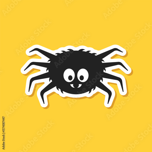 Spider paper sticker icon in flat style. Tarantula insect vector illustration on isolated background. Wildlife sign business concept.