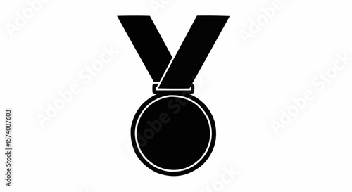 Silhouette of Award Medal with Ribbon Isolated on White Background