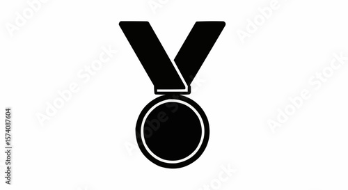 Silhouette of Award Medal with Ribbon Isolated on White Background