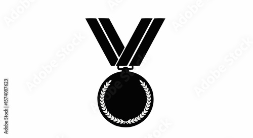 Silhouette of Award Medal with Ribbon Isolated on White Background