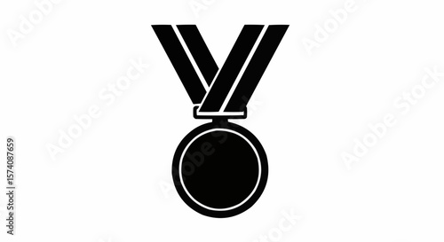 Silhouette of Award Medal with Ribbon Isolated on White Background