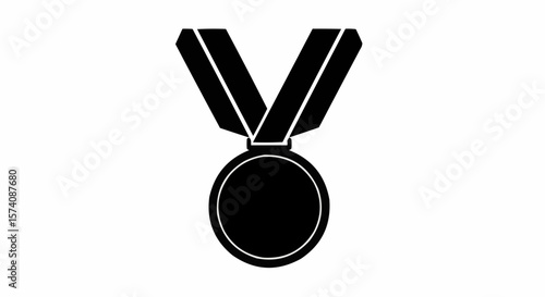 Silhouette of Award Medal with Ribbon Isolated on White Background