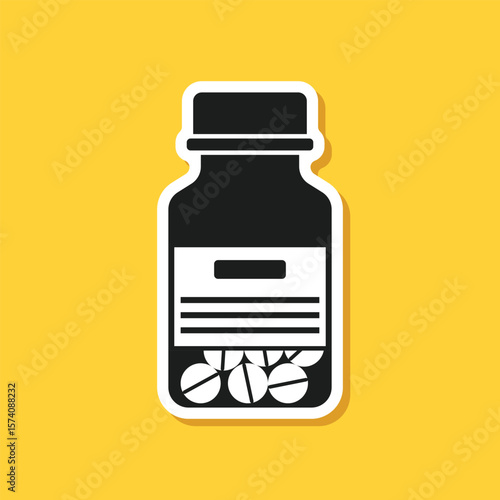 Pill paper sticker icon in flat style. Drug vector illustration on isolated background. Medicine pharmacy sign business concept.
