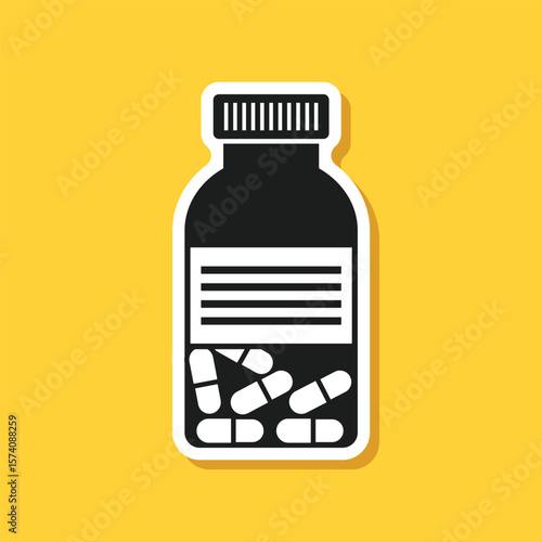 Pill paper sticker icon in flat style. Drug vector illustration on isolated background. Medicine pharmacy sign business concept.