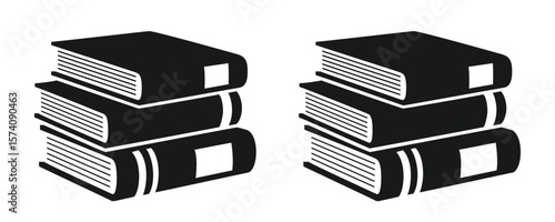 Two stacks of black books with white labels, ideal for education, learning, literature, and library themes, symbolizing knowledge and study