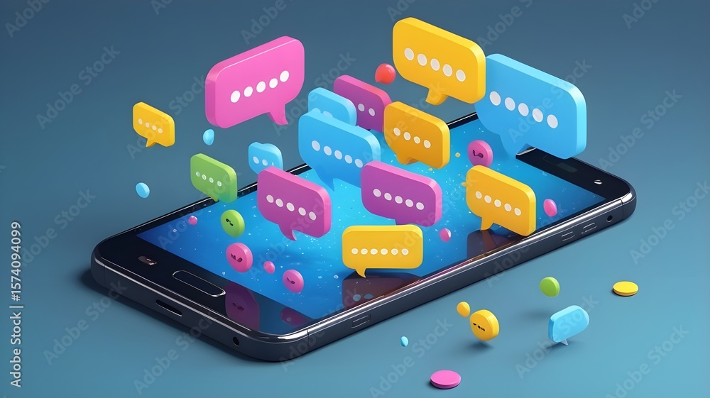 Fototapeta premium Isometric Chat Smartphone 3D