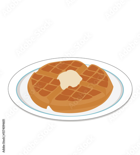 Stack of waffles with cream. Belgian waffle