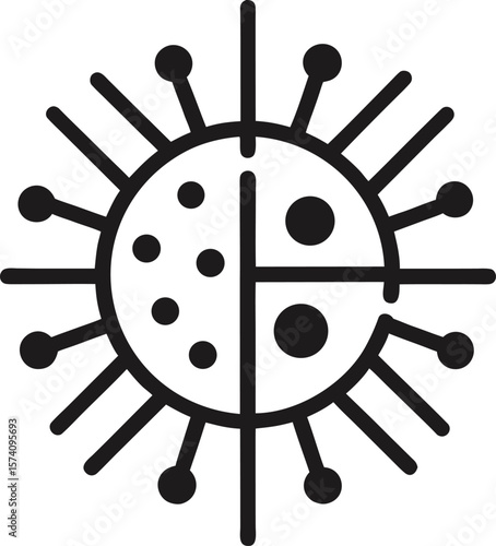 Coronavirus mutation icon with a split core virus shape