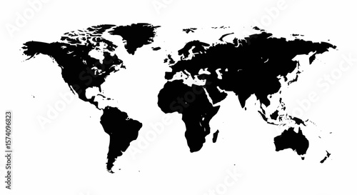 Silhouette Outline of World Globe Isolated on White Background