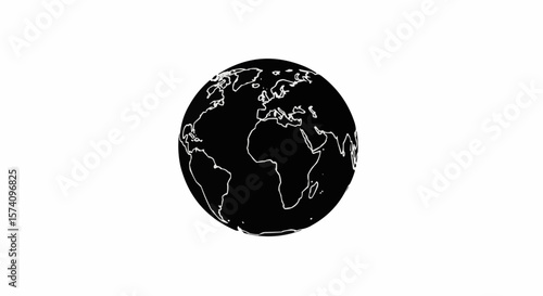 Silhouette Outline of World Globe Isolated on White Background
