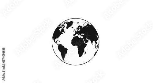 Silhouette Outline of World Globe Isolated on White Background