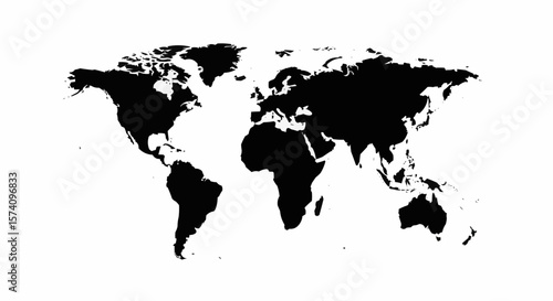 Silhouette Outline of World Globe Isolated on White Background