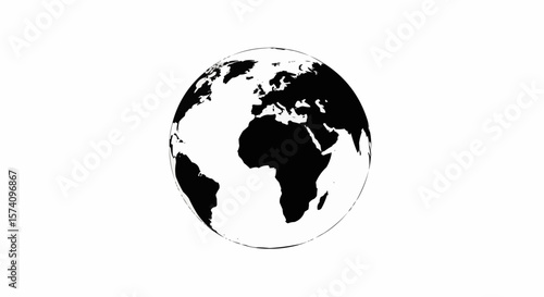 Silhouette Outline of World Globe Isolated on White Background