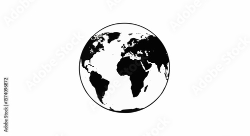 Silhouette Outline of World Globe Isolated on White Background