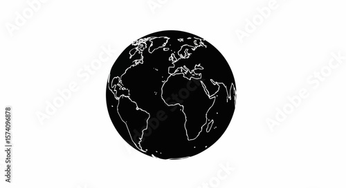 Silhouette Outline of World Globe Isolated on White Background