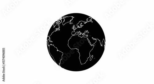 Silhouette Outline of World Globe Isolated on White Background