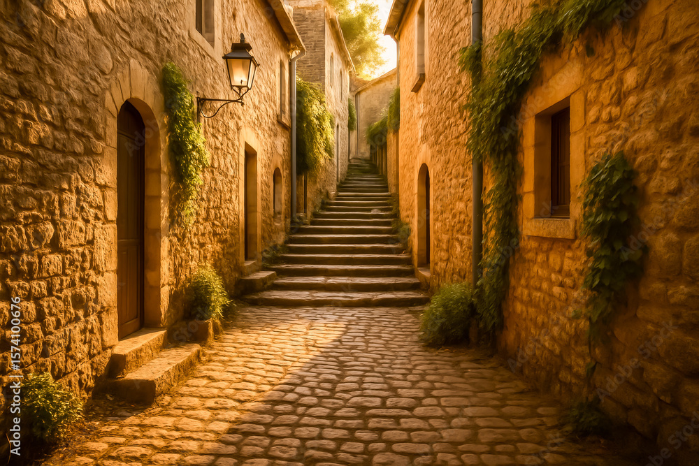 Obraz premium Beautiful cobblestone street in a charming historic village
