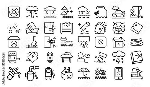 Damaged icon set, damaged, broken, ruined and more. Vector illustration