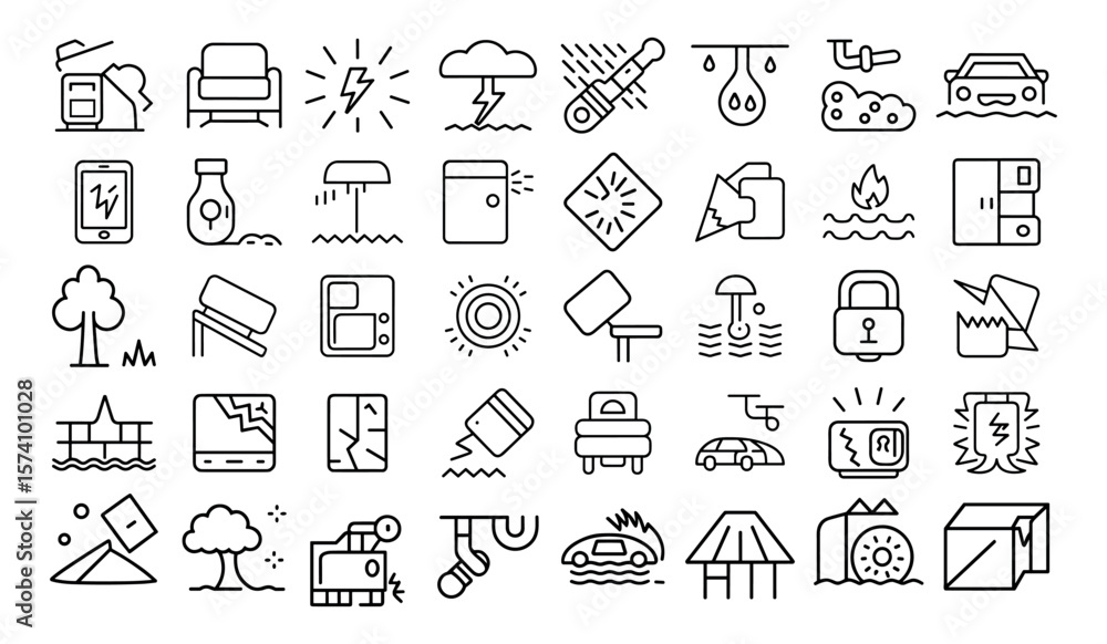 Fototapeta premium Damage icon set, vector illustration