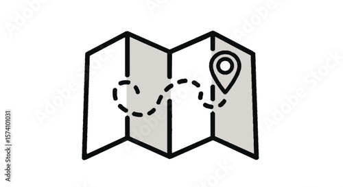Folded map with plotted route and destination marker showing a planned journey.