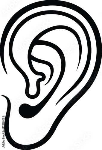 Detailed human ear outline with the cochlea and auditory canal