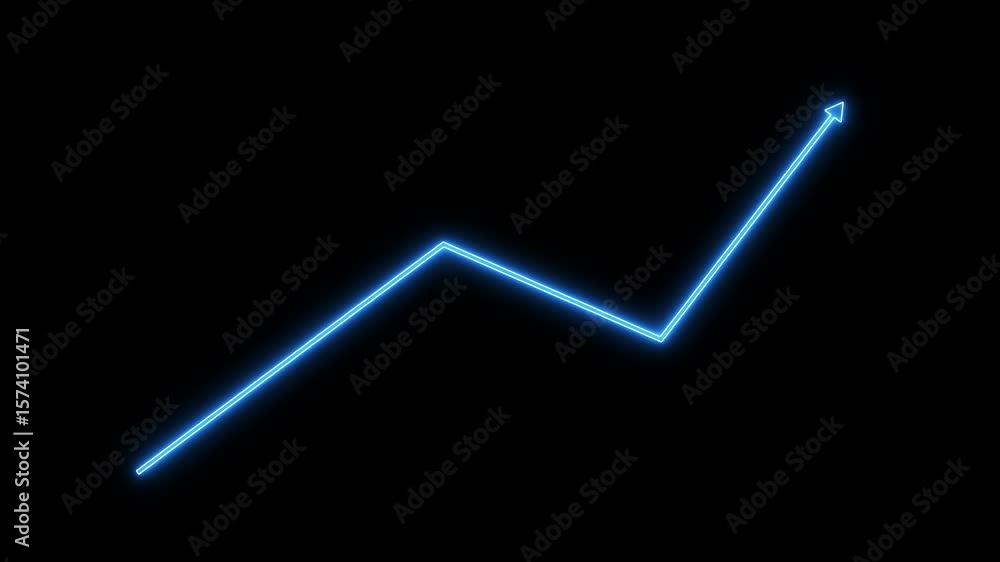 Abstract neon arrow growth , success concept. Profit growing icon animation. Growing business graph symbol .On black background. Abstract neon arrow growth , success concept. Profit growing icon animation. Growing business graph symbol .On black background.