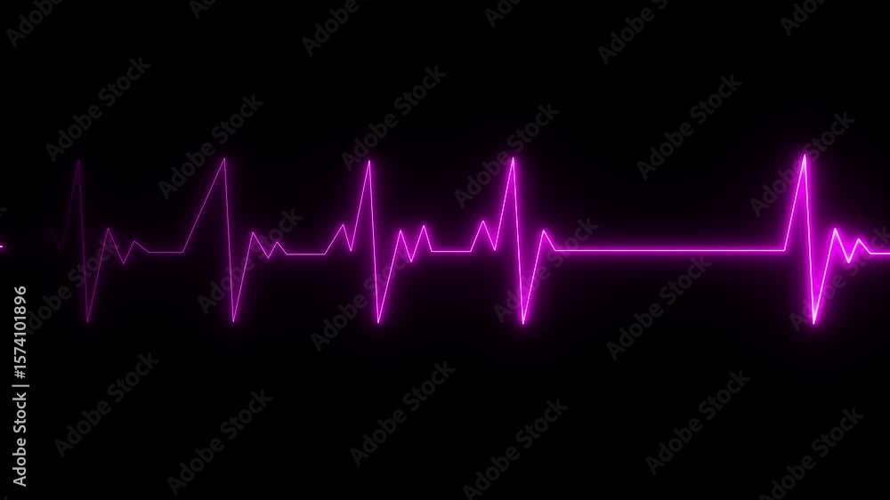 Abstract neon heartbeat signal icon animation background. ECG cardiogram oscilloscope monitor heartbeat line