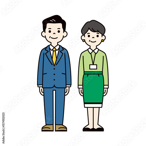 働く中高年の男女の全身イラスト素材セット＿ビジネスパーソン＿ベクター＿カラー