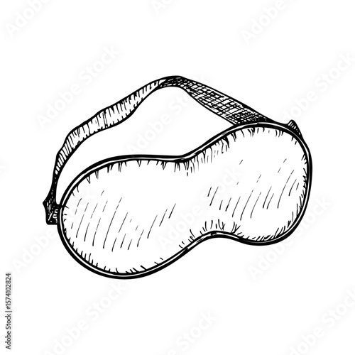 Sleep mask hand-drawn outline illustration. Sleeping mask, eye mask, travel items, home textiles. Relaxation, sleep, rest, comfort and relax. Vector line art sketch clipart, isolated