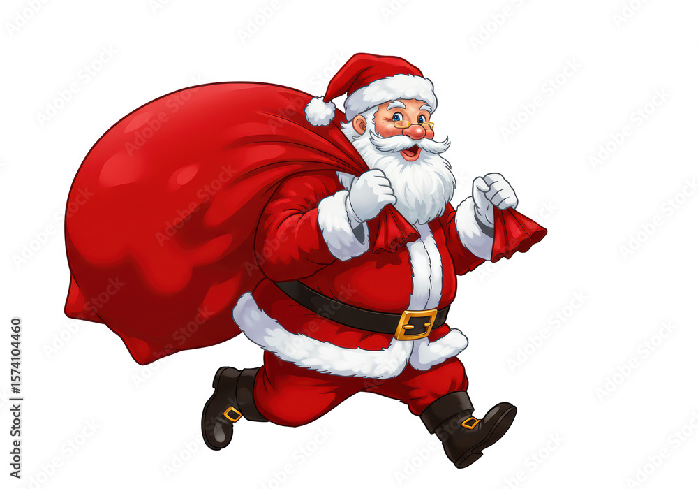 Isolated Santa Claus Running with Overflowing Red Sack Isolated Santa Claus Running with Overflowing Red Sack