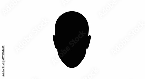 Silhouette of Human Head Front View Isolated on White Background