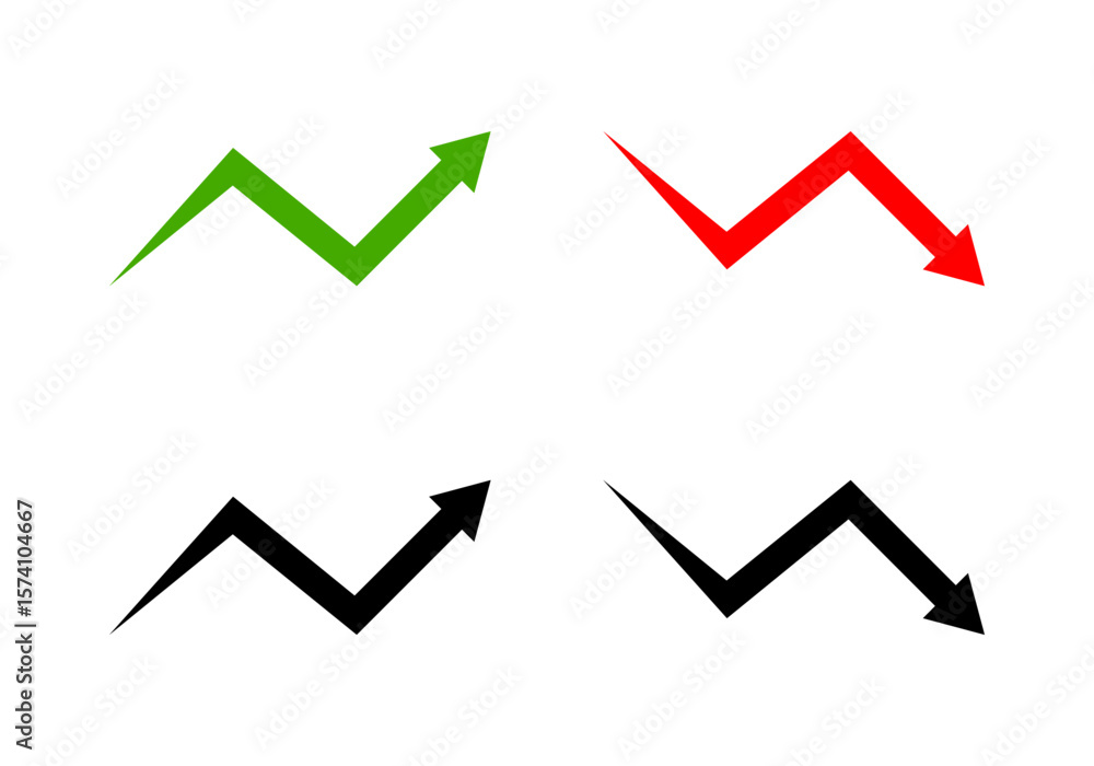 Set line arrow zigzag graph up and down business icon flat vector design Set line arrow zigzag graph up and down business icon flat vector design
