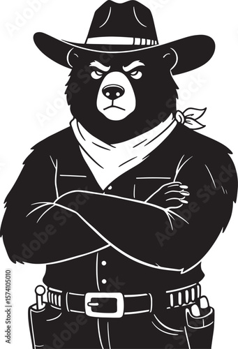 Wild West Bear Character Ready for Action Design