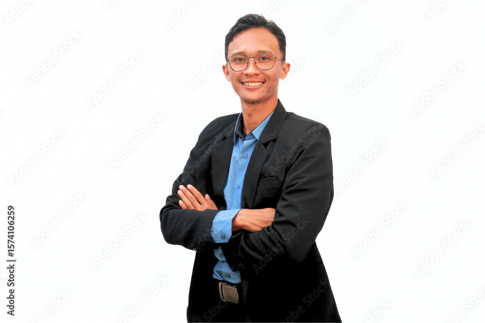 Asian businessman standing smiling confidently Asian businessman standing smiling confidently