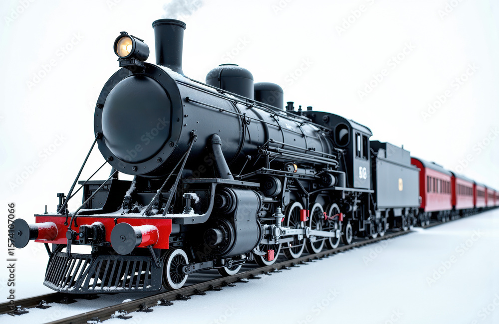 Fototapeta premium Model steam locomotive with passenger cars on a white background