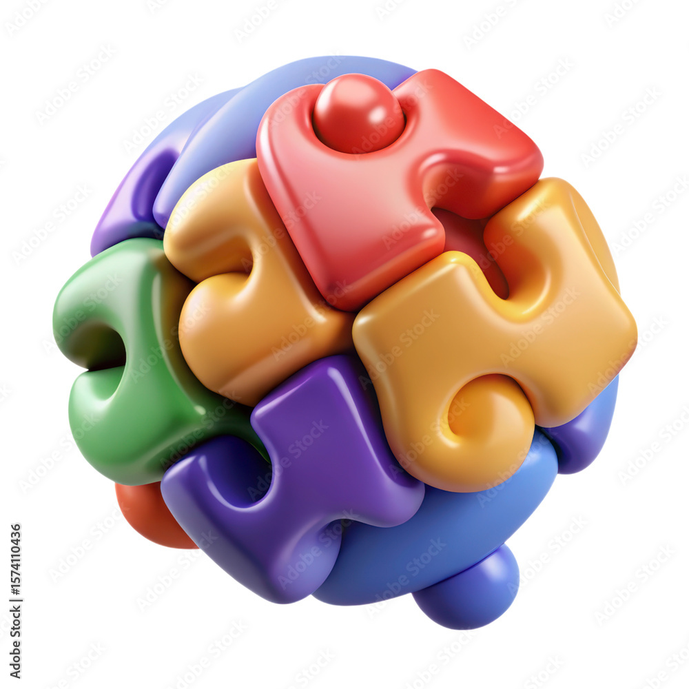 Obraz premium Colorful 3d puzzle globe made of rounded interlocking pieces against a background high quality 3d rendering icon