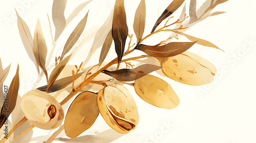 Wallpaper Mural Watercolor illustration of olive branch with ripe olives, showcasing delicate leaves and fruit in warm tones, emphasizing natural beauty and organic elements Torontodigital.ca