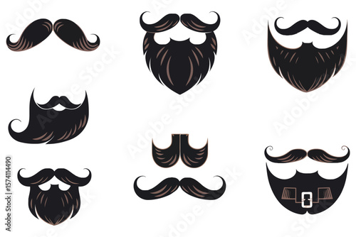 Black and white facial hair icon pack, minimalist vector beards and mustaches for stylish design use

