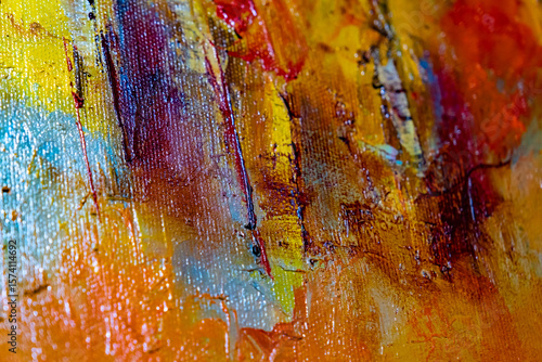 A vibrant and colourful oil and acrylic abstract painting on canvas