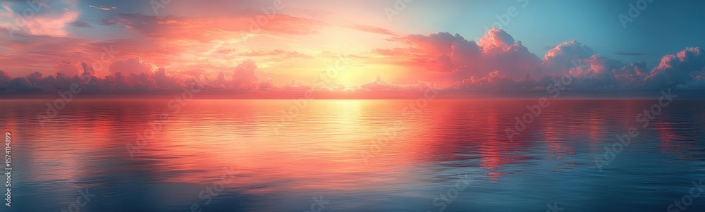 Fototapeta premium Sunset over the ocean with clouds banner nature background